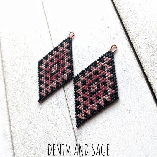 Matte black and rose gold double diamond beaded earrings