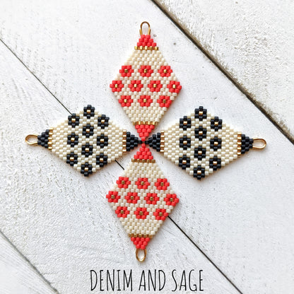 Black or red flower beaded delica earrings