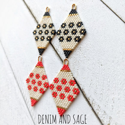 Black or red flower beaded delica earrings