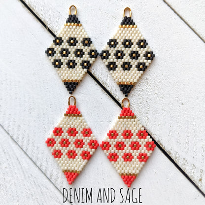 Black or red flower beaded delica earrings