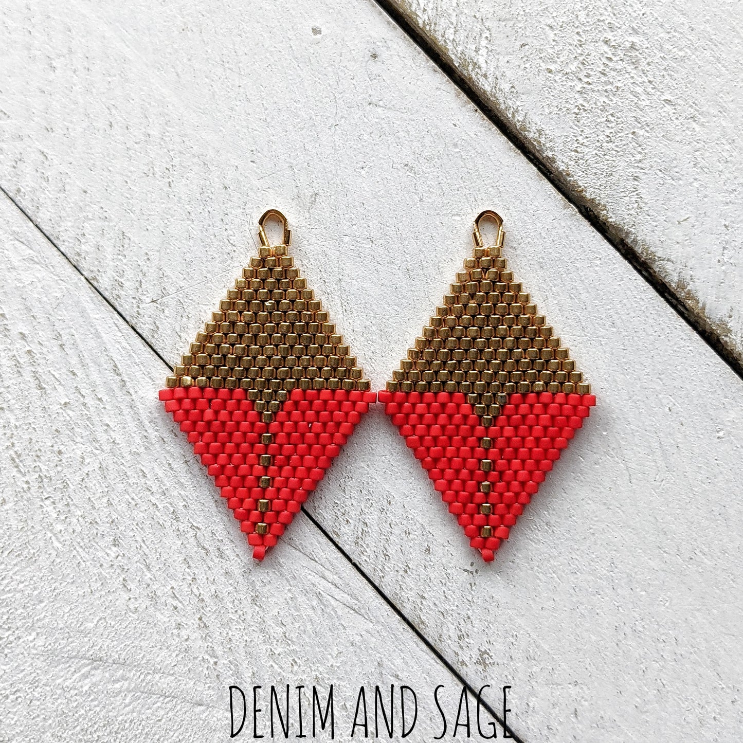 Matte red and gold beaded earrings