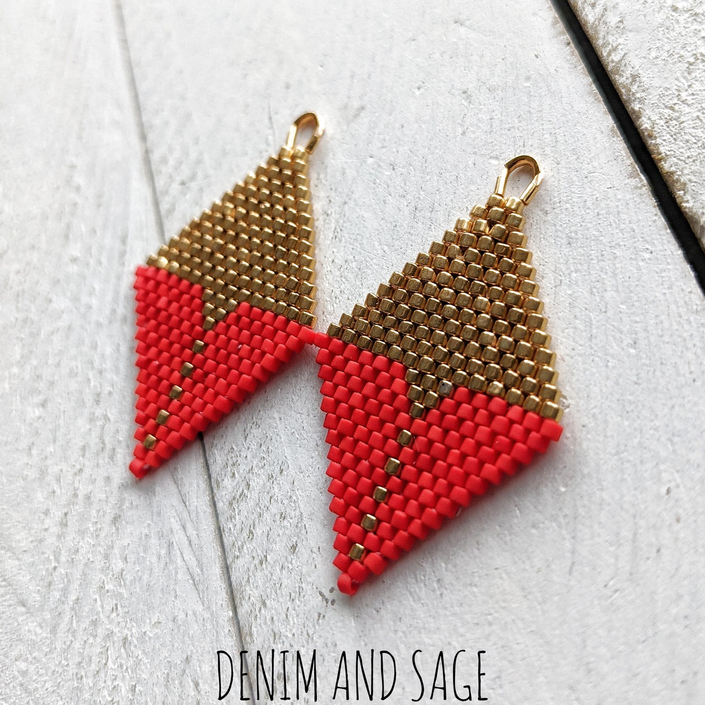 Matte red and gold beaded earrings