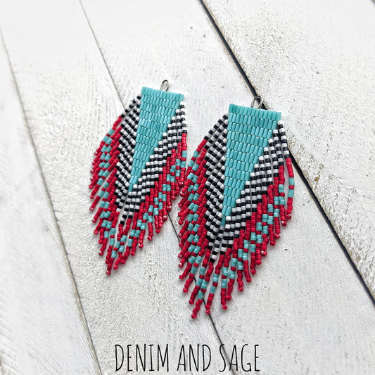 Turquoise, red, black and white beaded earrings