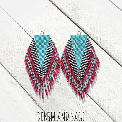 Turquoise, red, black and white beaded earrings