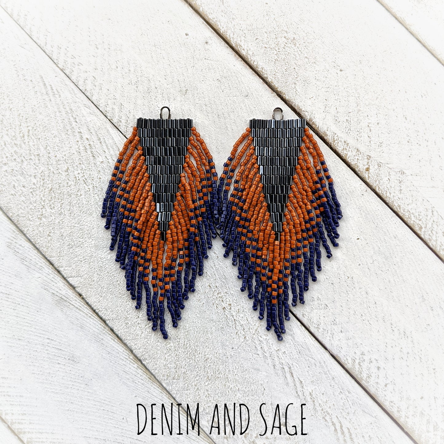 Navy and brown beaded earrings