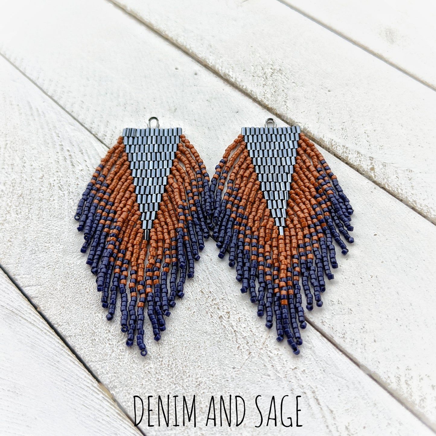 Navy and brown beaded earrings