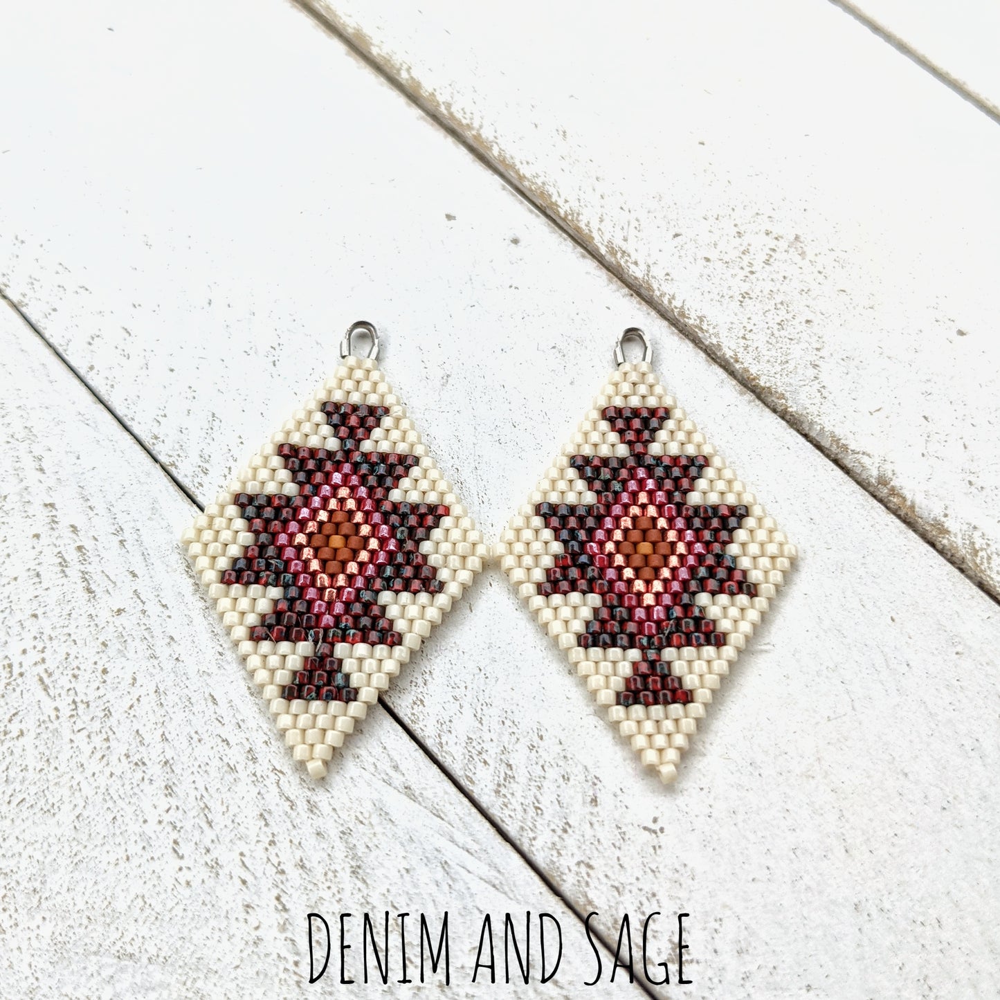 Dark red and burnt orange beaded earrings