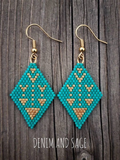 Turquoise and gold arrow earrings