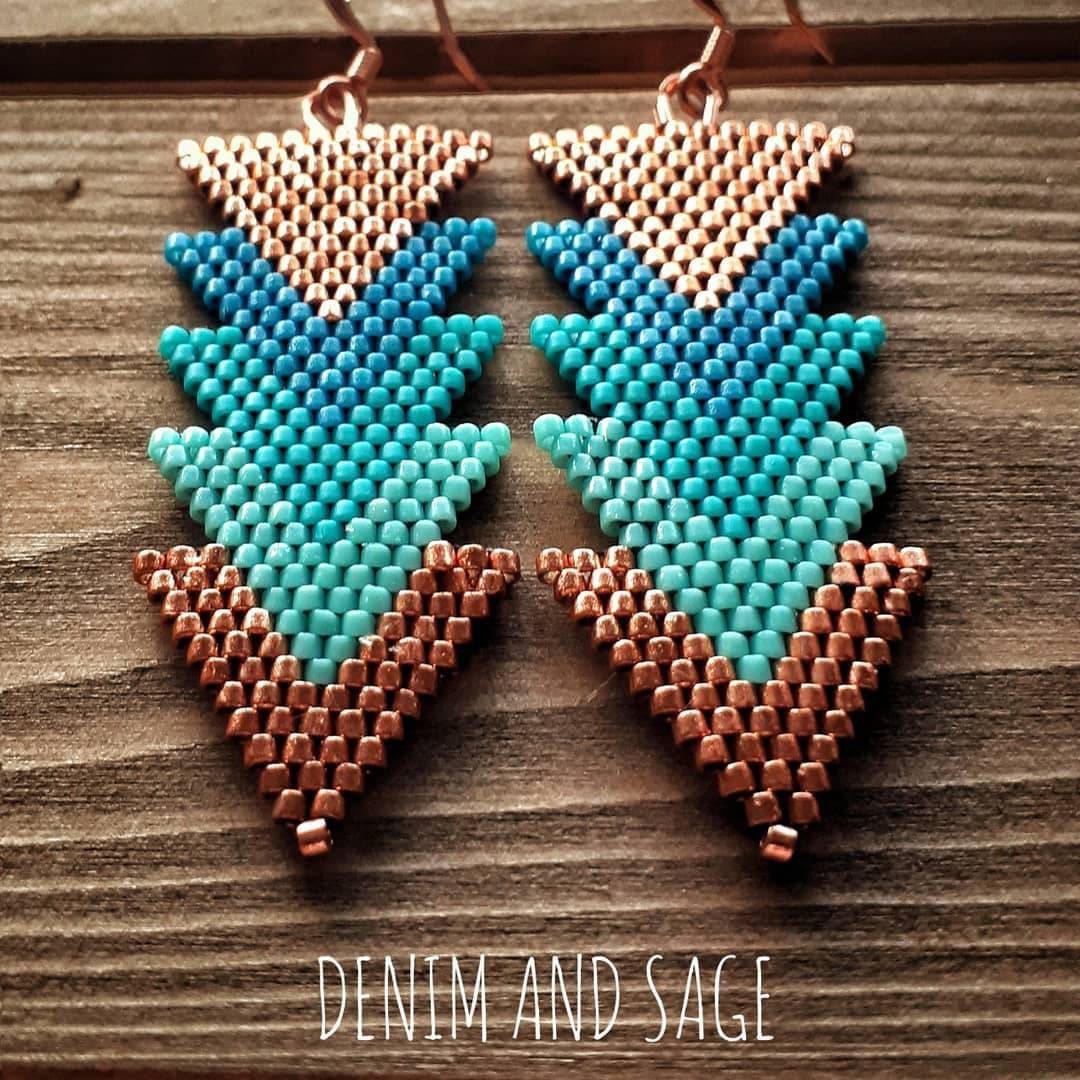 Turquoise and copper arrow beaded earrings