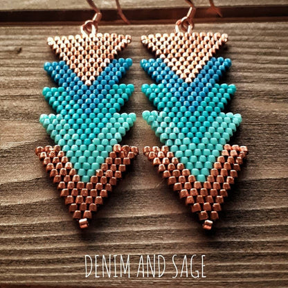 Turquoise and copper arrow beaded earrings