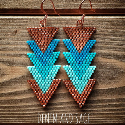 Turquoise and copper arrow beaded earrings
