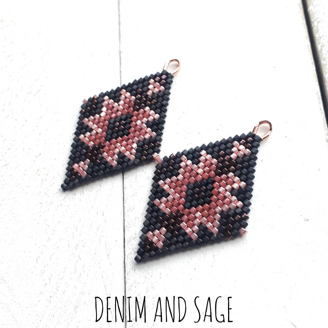 Rose gold and matte black delica beaded earrings